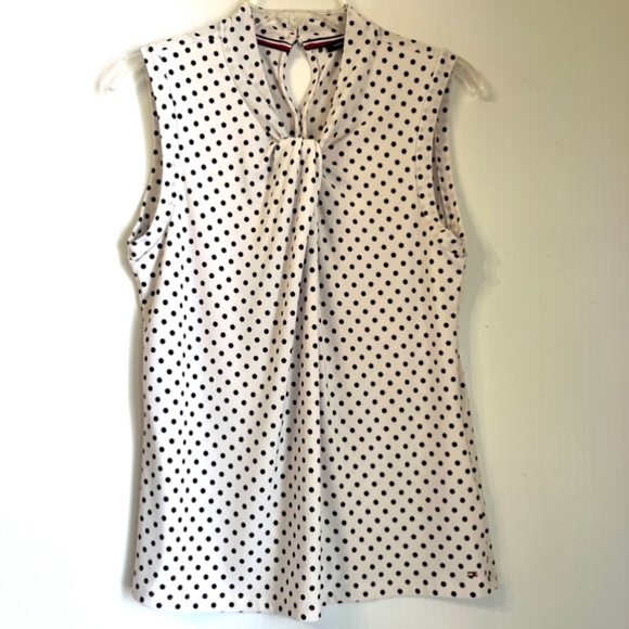 Tommy Hilfiger Women's Polka Dot Sleeveless Career Blouse M Keyhole Back Classic - Picture 1 of 7